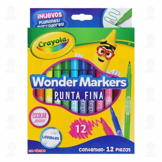 MARCADORES WONDER MARKERS PUNTA FINA LAVABLES 12PZ